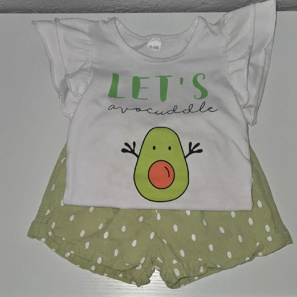Kids Avocado Print Matching Set - White and Green